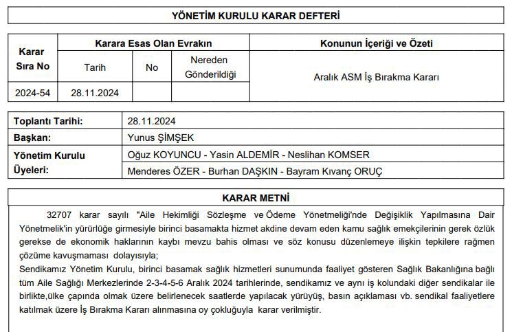 Aile Sağlığı Merkezleri İş Bırakma Kararı 